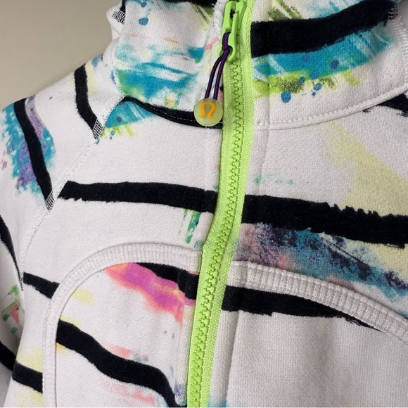 Lululemon Scuba Hoodie Size 4 Classic Lulu Rare White Paint Splash Stripe Print - Picture 6 of 12